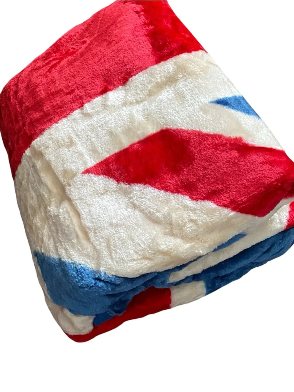 Vintage 90s Country Club Union Jack Blanket Throw Plush Faux Mink Fleece